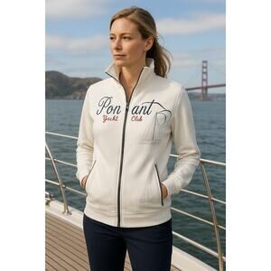 Compagnie Du Ponant Full Zip Yacht Club Nautical White Jacket Embroidery Sz S